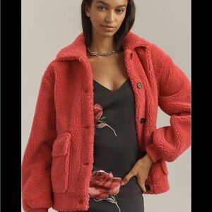 Anthropologie Vibrant Red Teddy Jacket